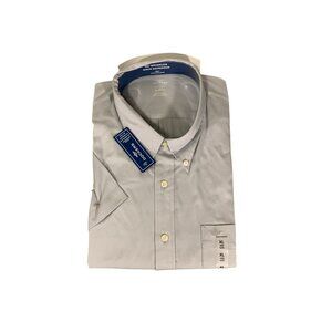 Dockers Mens Button-Down Shirt XL 17/17.5 Light Blue Wrinkle-Free Stain Defender